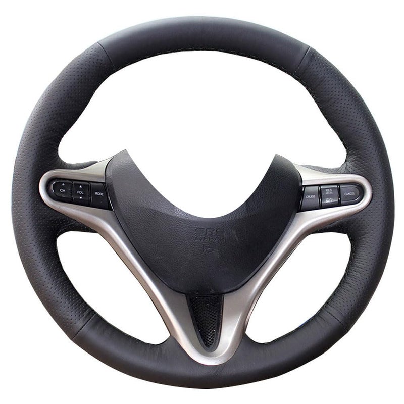 Eiseng DIY Car Steering Wheel Cover for 3 Spoke 8th Honda Civic 2006 2007 2008 2009 2010 2011 Interior Accessories 13.5-14.5 inches Stitch On Wrap Anti Slip Genuine Leather (Black Thread) - Image 1